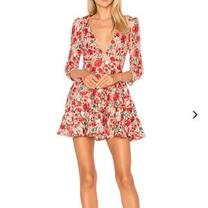 Lovers + Friends Peach Dress with Red Floral Embroidery